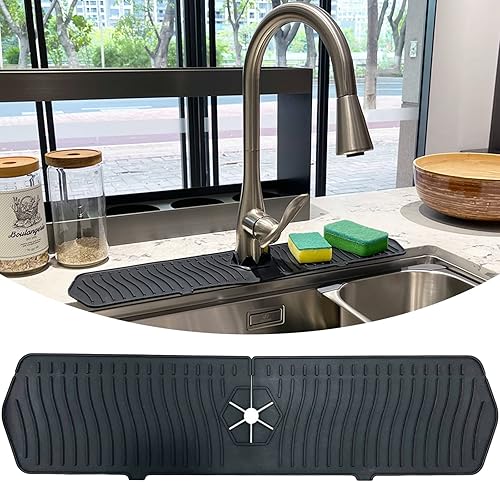 Miniatura 1 de Tapete alargado de silicona con mango de grifo, protector contra salpicaduras de 24 pulgadas, protector de fregadero para cocina, tapete de secado