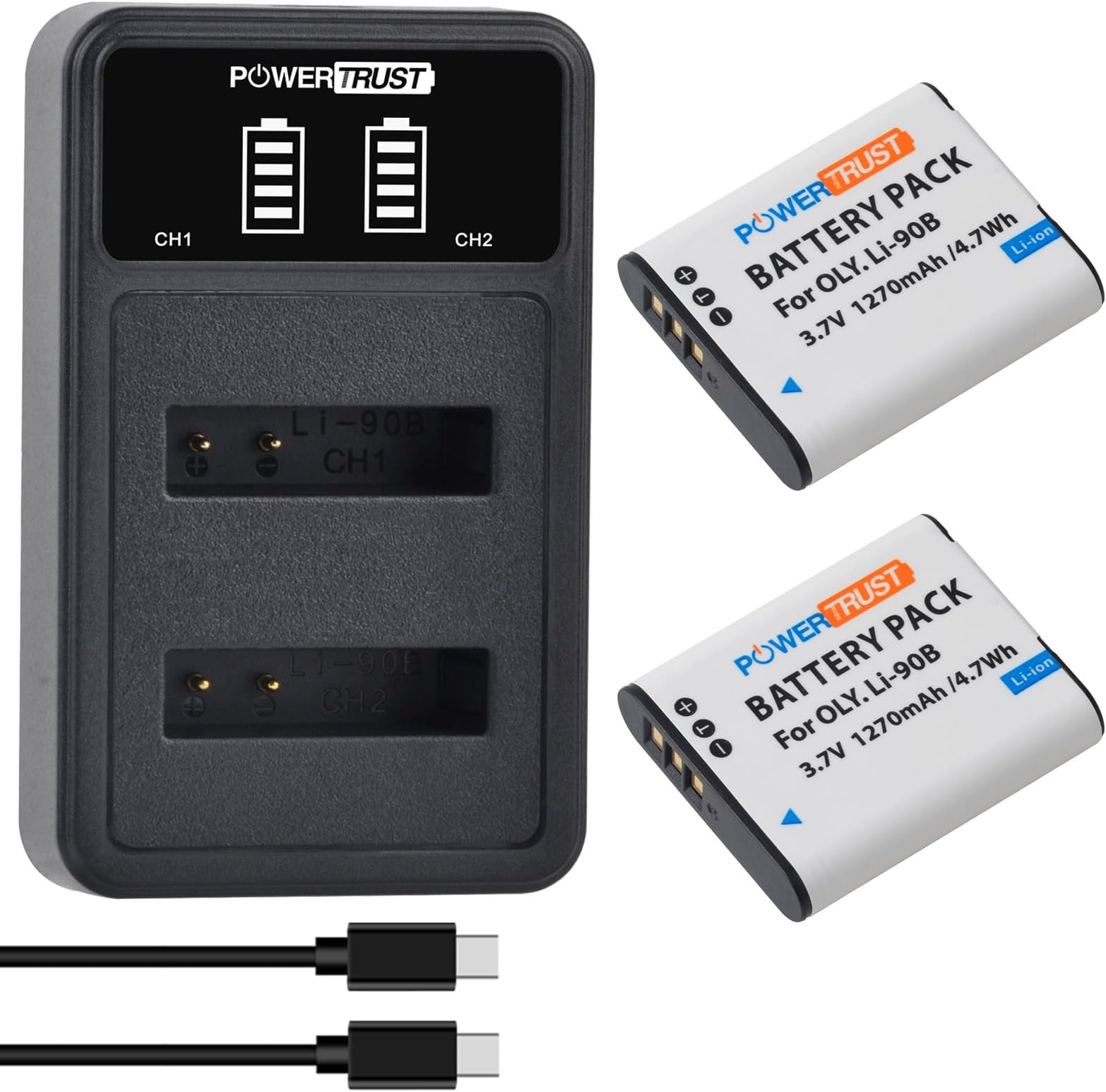 2Pcs Li-90B Li-92B DB-110 Battery+ LED Dual Charger for OlympusTough TG-5, Tough TG-4, TG-6,TG-3, TG-2 iHS,SH-1,SH-2,SH-3,Ricoh GR III,GR IIIx Cameras