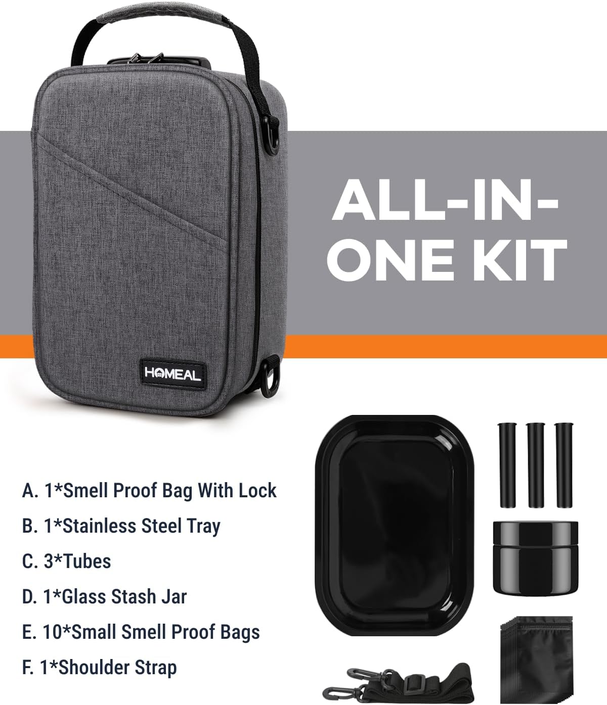 HOMEAL Smell Proof Bag Kit Black Grey 2 Pack