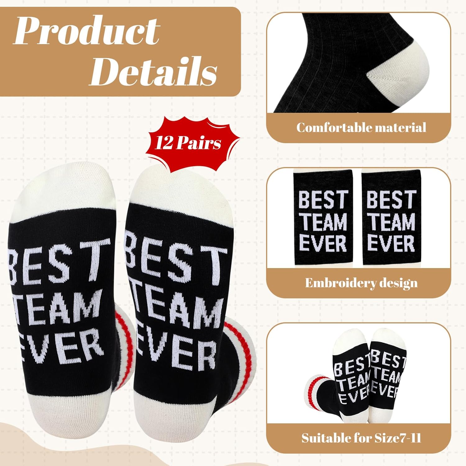 12 Pairs Best Team Ever Socks Bulk Employee Appreciation Gifts for Valentine's Day Women Men Staff Coworker Office - Image 4