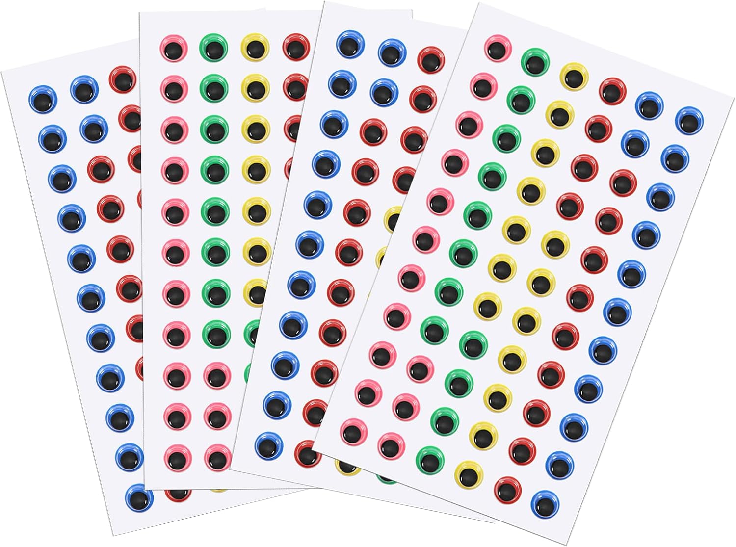 TOAOB 4 Sheets Googly Eyes Stickers Self Adhesive Wiggle Eyes 6mm | Plastic Craft Sticker for DIY Crafts Scrapbooking Decoration Red Blue Yellow Green Pink