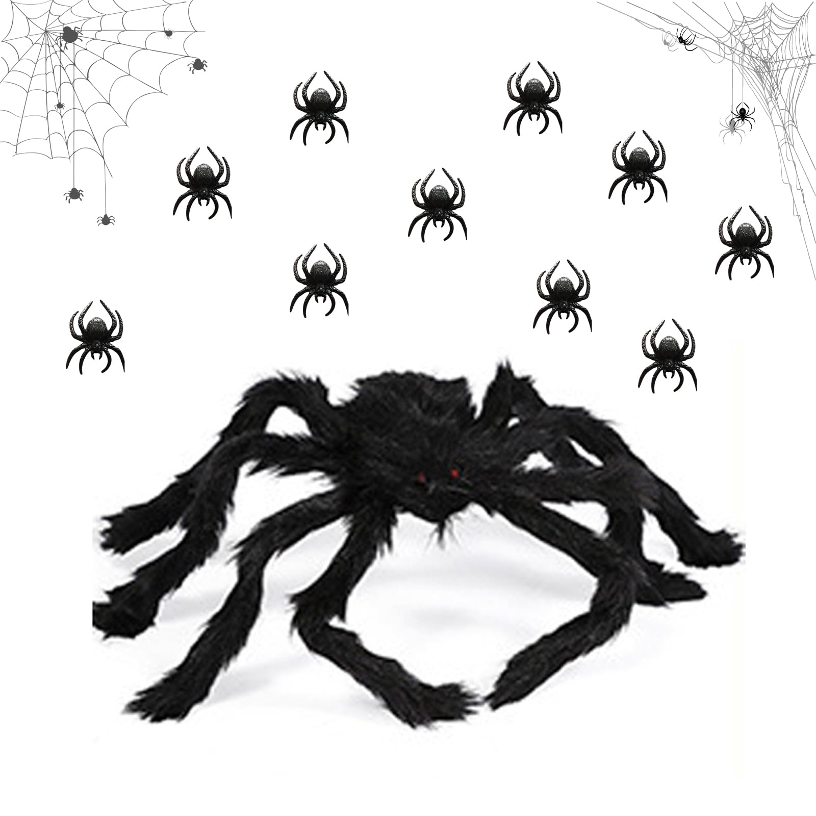 Decorazione Halloween Esterno Ragni Giganti Halloween - Set 3 Pezzi Decorazione Horror 125cm E 50cm Ragni Giganti Horror 125cm 50cm Peluche