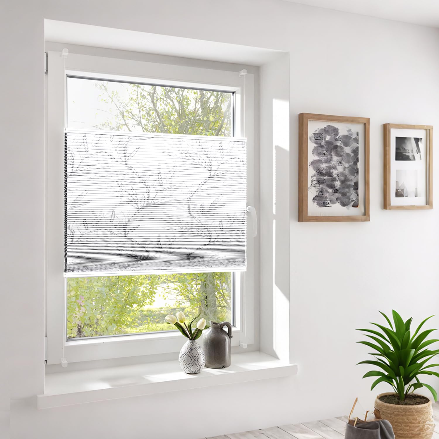 Sekey Wabenplissee Ohne Bohren Verdunkelung Rollo 100% verdunkelnd Blickdicht, Klemmfix, Aluminiumschiene, ZWeißeitig wählbar in Drucken & Grau 90x130cm (BxH)