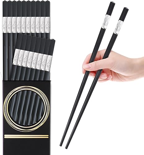 Vista 8 de GLAMFIELDS 10 pares de palillos de fibra de vidrio, sushi, reutilizables, aptos para lavavajillas, 9.5 pulgadas, flor negra