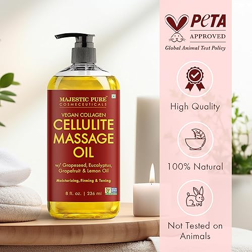 Vista 4 de MAJESTIC PURE Aceite de masaje para celulitis, con colágeno vegano y células madre, mezcla única de aceites esenciales para masaje, aceite anti