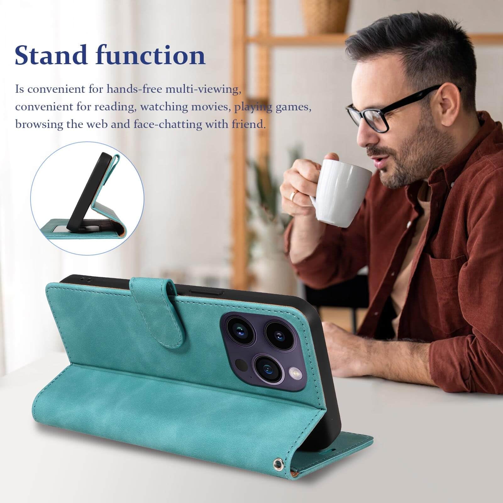 GOTOURED for iPhone 14 Pro Phone Case Wallet, RFID Blocking 4 Card Slots, Wrist Strap, Kickstand, Magnetic Closure - Image 4