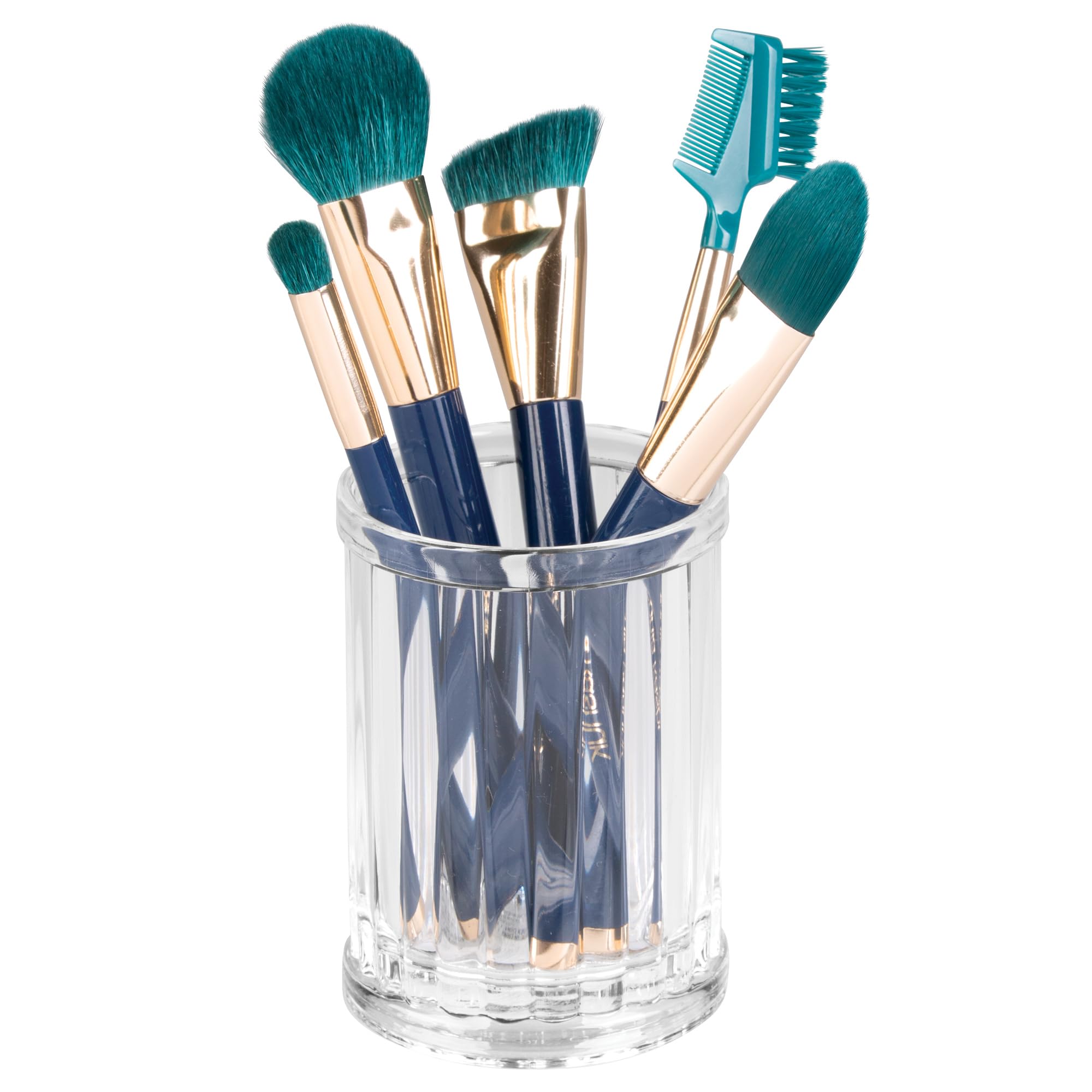 iDesign Alston Plastic Tumbler Cup, Holder for Makeup Brushes, Toothbrushes, Glasses, Brushes on Bathroom, Vanity Countertops, College Dorm, Bedroom Desks, 2.8" x 2.8" x 3.9" - Clear