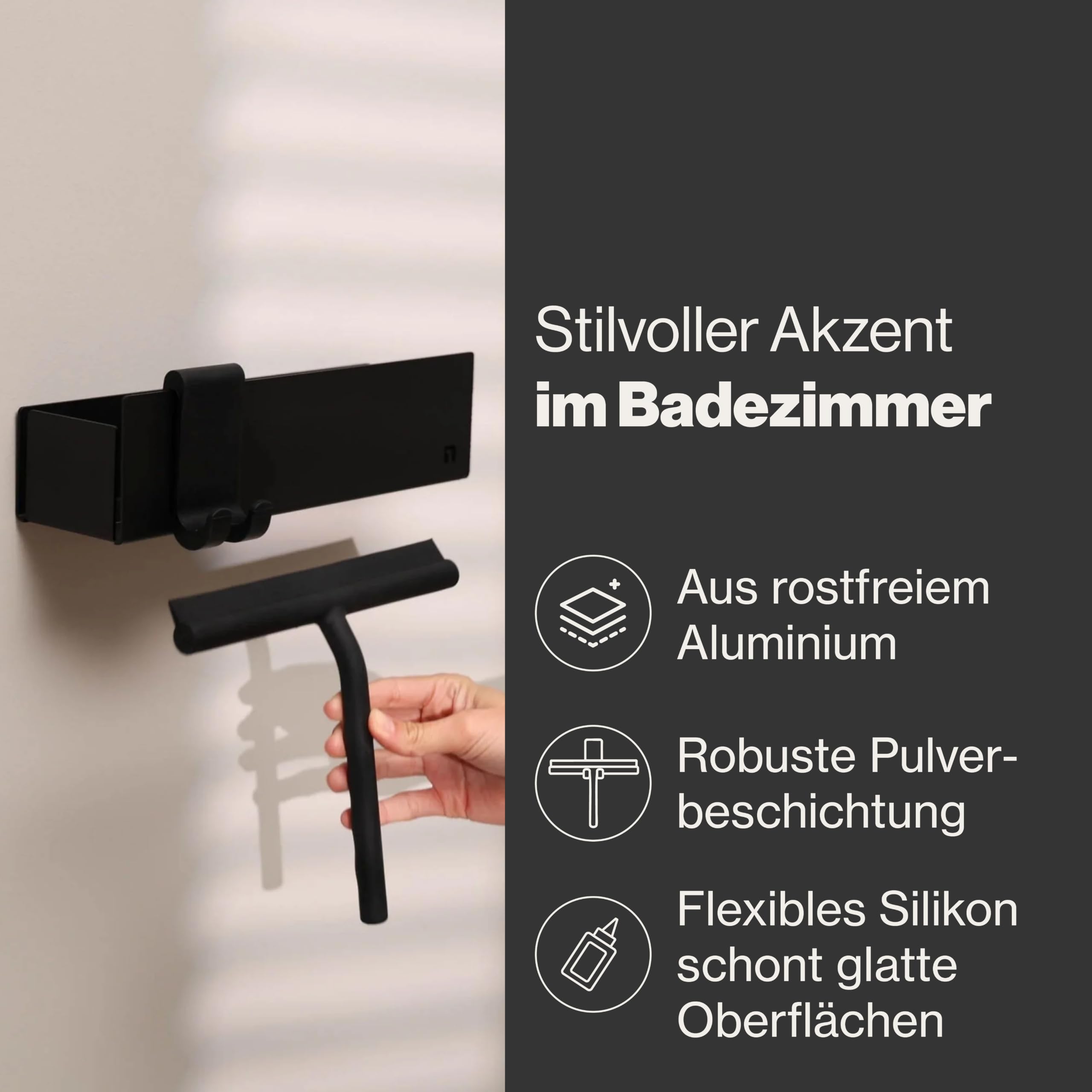 nordesign Duschablage Set 2-teilig mit Duschabzieher, schwarz, ohne Bohren