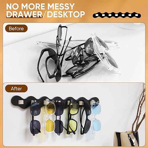 Miniatura 4 de Organizador de gafas de sol, organizador de pared, soporte para lentes colgantes con 7 ranuras, soporte para lentes de sol para mujer (negro)