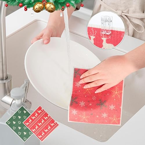 Miniatura 10 de Paquete de 6 paños de cocina suecos para cocina, toallas de papel reutilizables suecos con clips, paño absorbente sin olor para limpiar la cocina