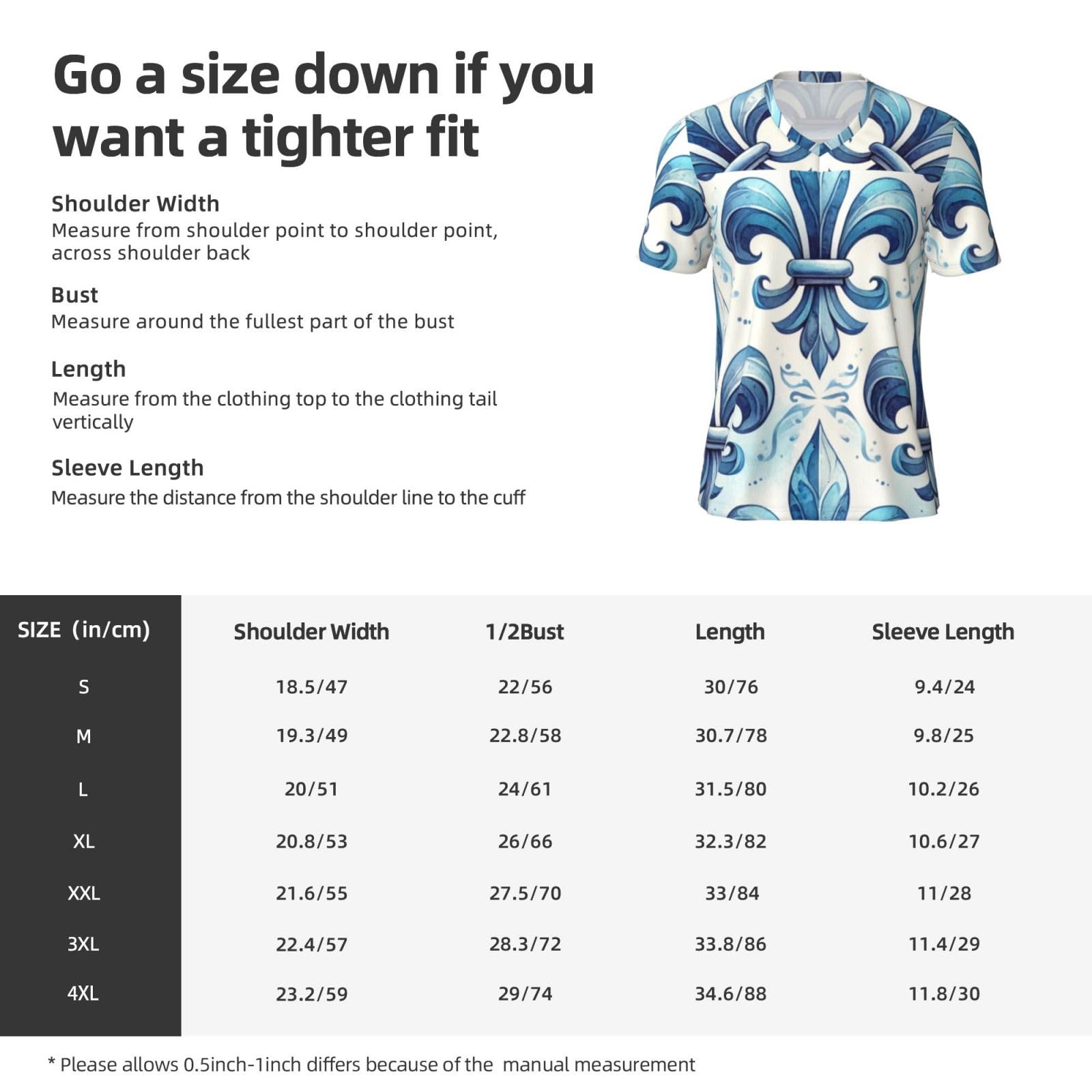 Stylish Athletic Sports Jersey Watercolor-Blue-Fleur-De-Lis Men's Rugby Jersey Large