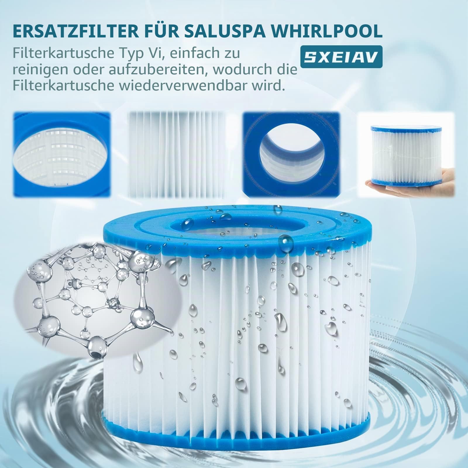 12 Stück Filter Cartridge VI, Typ VI Spa-Filter für Bestway Flowclear Pool Filter, für SaluSpa 90352E, Spa Filterkartuschen für Miami, für Vegas, für Monaco