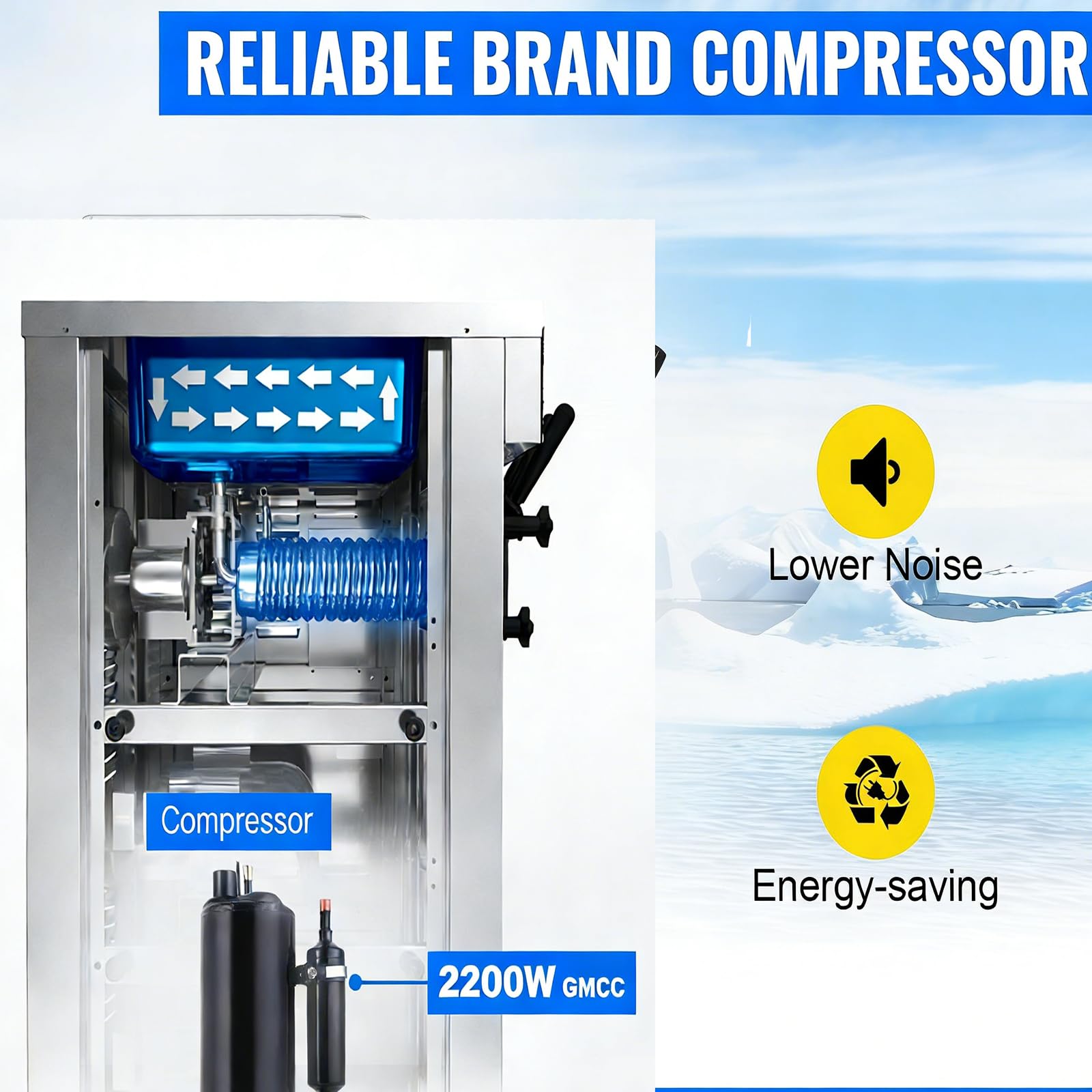 Machine à Crème Glace Molle Commerciale 2200W, 20-28L/5.3-7.4 Gal, Machine à Crème Glacée avec Écran LED, 2 cylindre&3 Saveurs, pour Glacier Camion-Restaurant (8228HP)