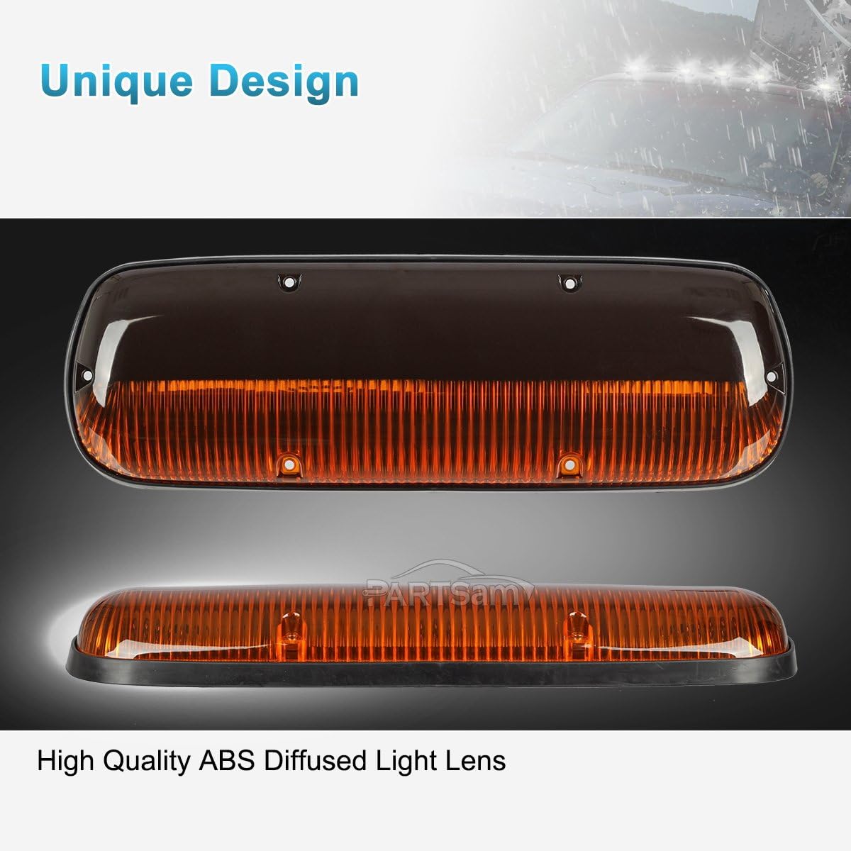 Partsam 3PCS Amber Cab Marker Roof Running Light Cover + Base w/Wire Harness Compatible with Silverado/Sierra 1500 1500HD 2500 2500HD 3500 2002 2003 2004 2005 2006 2007 Pickup Trucks