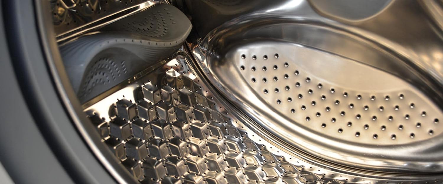 Close-up view of the stainless steel drum interior of the Edesa EWF 1470 X washing machine