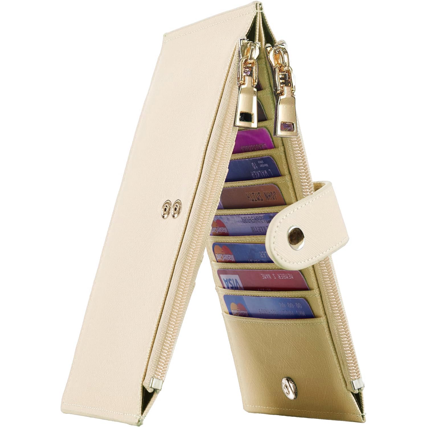 Travelambo RFID Wallet Women Large Size Bifold Multi Card Wallet Case with Zipper Pocke Credit Card Holder for Women Beige