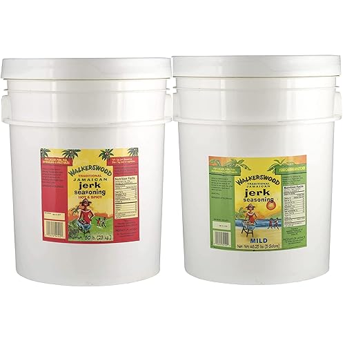 Walkerswood Traditional Jamaican Jerk Seasoning, Hot & Spicy and Mild Combo Pack Jamaican Jerk Seasoning, Bulk 50 lb. Tubs (Pack of 2)