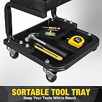 Vista 5 de YELLOW JACKET - Taburete mecánico rodante de 250 libras de capacidad, taburete de garaje con ruedas y bandeja de almacenamiento para herramientas