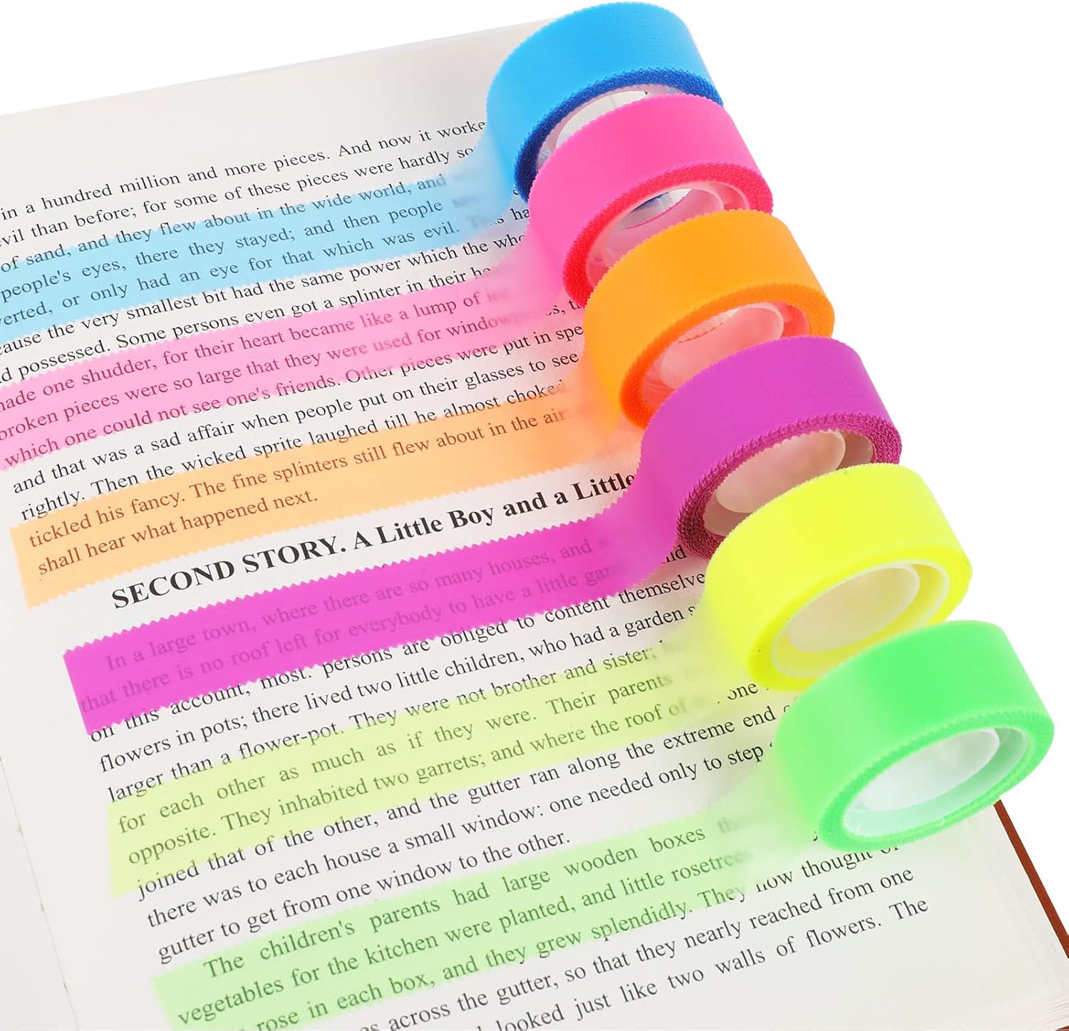 6 Rolls 0.7 inches Colored Removable Fluorescent Tapes Wide Highlighter Tapes