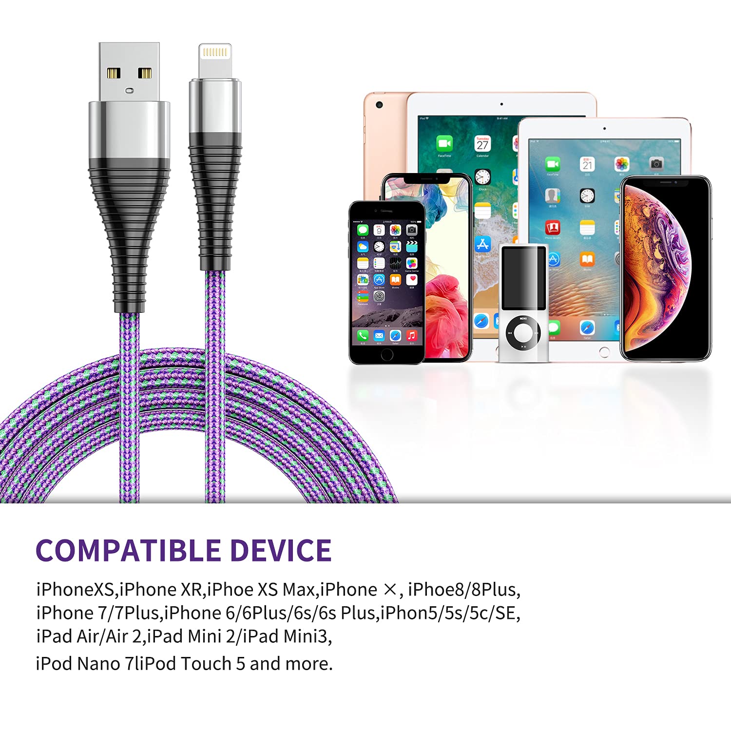 Discount 80% iPhone Charger Cable,5 Pack 10ft [MFi Certified] Extra Long Lightning Cable,Strong Nylon Braided 10 Foot Charging Cord for iPhone 12/11/11Pro/11Max/ X/XS/XR/XS Max/8/7/6/5S/SE/iPad Mini Air (Purple)