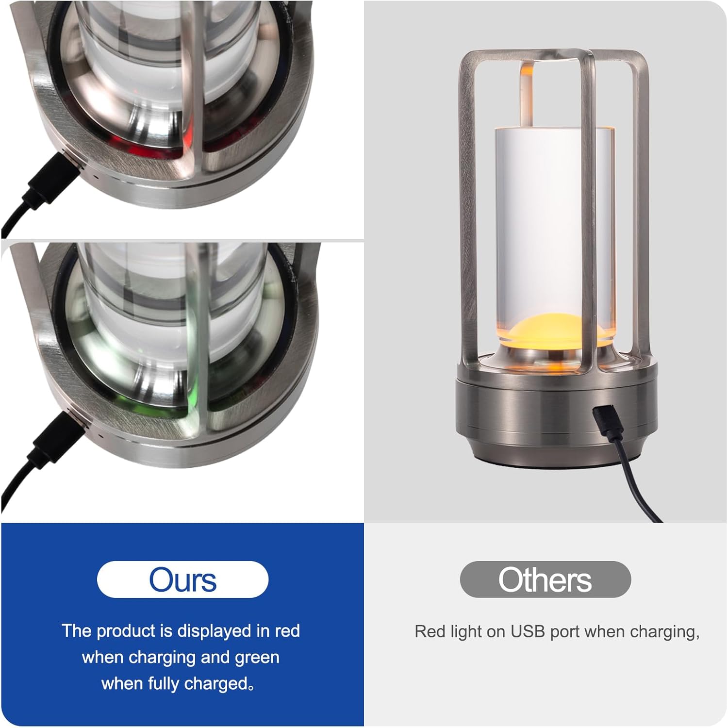 Rechargeable Cordless LED Table Lamp - Waterproof Portable Touch Dimmable Desk Light for Outdoor, Camping, Patio, Bedroom, Living Room - Night Light with Long Battery Life (Silver)
