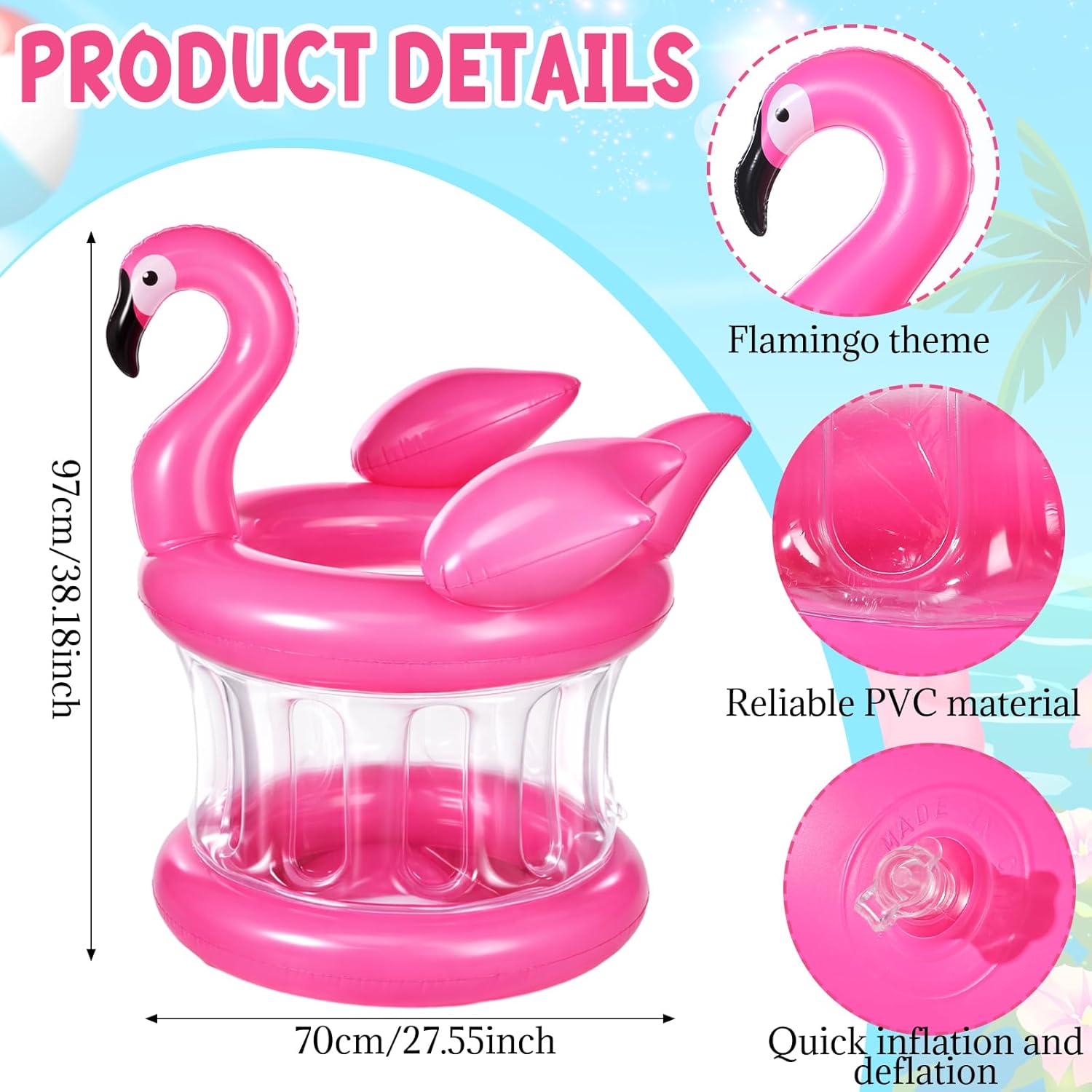 Sosation 1 Pcs Inflatable Flamingo Drink Cooler Pink Summer Flamingo Party Decoration Luau Blow up Drink Cooler Reusable Floating Ice Chest for Summer Hawaiian Tropical Beach Birthday Party Supplies