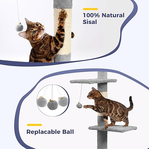 Miniatura 4 de Meow Sir Árbol para gatos de piso a techo, altura ajustable 82-108 pulgadas  81.9-108.3 in Torre para gatos de 6 niveles para techo de 7 a 9 pies