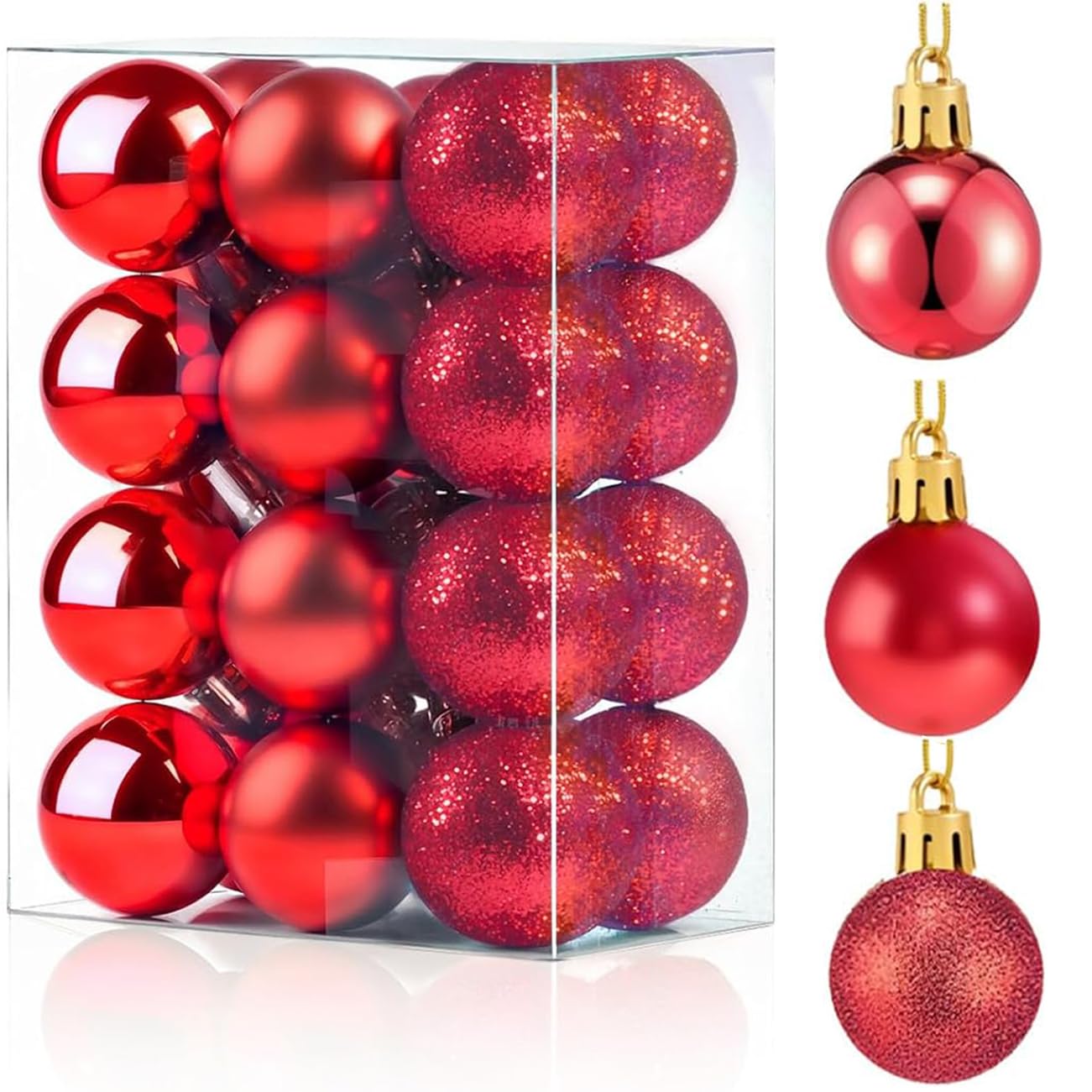 X-YSUNEAS Red Christmas Tree Balls, 24 Pcs Matte Glitter Christmas Balls Plastic Xmas Tree Decoration for Home Holiday Decoration Gift （3cm） — image 1
