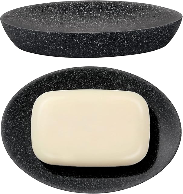 Shinowa Soap Dish, Resin Soap Saver Sponge Dish Tray Mini Storage Tray for Bathroom Sink Bedroom Vanity Table Kitchen Counter-Top Organization, Gravel Black