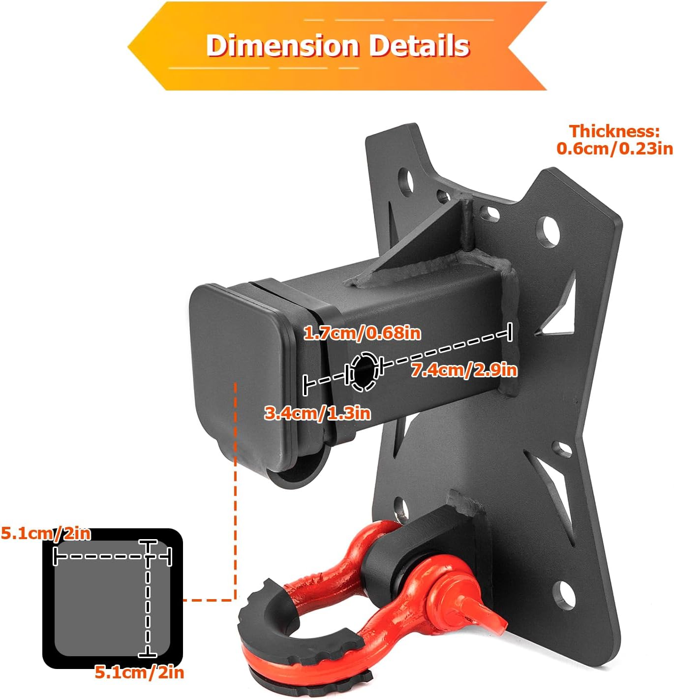 WeiSen 2" Rear Trailer Receiver Hitch with 3/4" Silent D-Ring & Dust Cap Compatible with Polaris RZR Turbo R/Pro S/Pro R 2022-2026