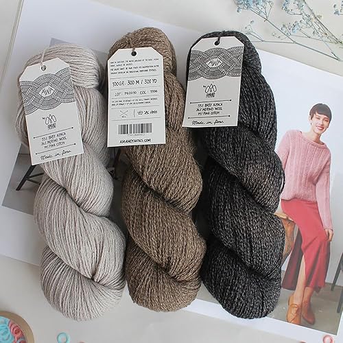 Miniatura 9 de Amano Awa - Hilo (3.5 onzas328 yardasmadeja), hilo de mezcla de algodón de alpaca, hilo de punto suave para suéter, chal, bufanda, sombrero,
