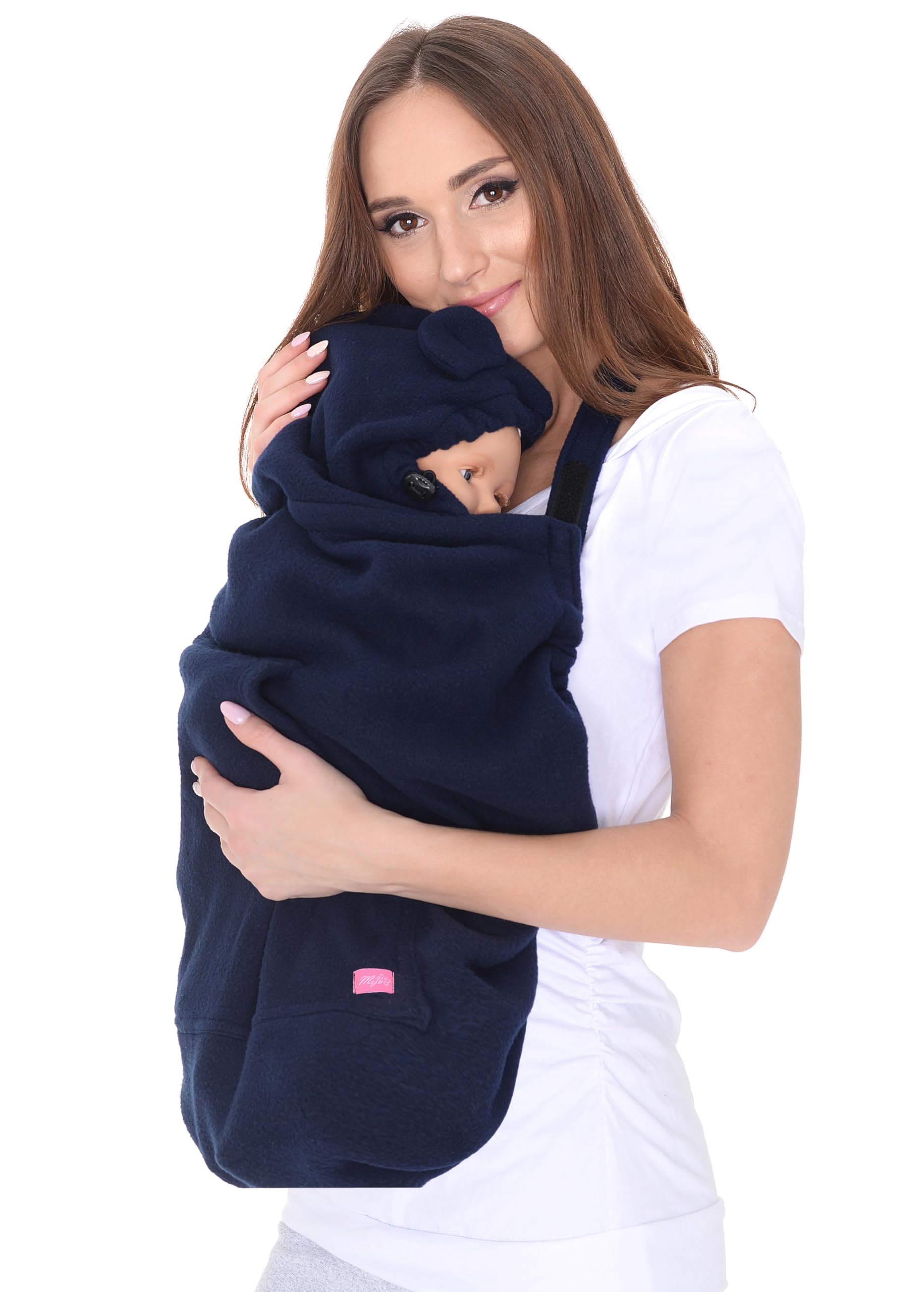 Mija 4023 - Custodia universale per portabebè/fazzoletti da porteggio/cappuccio (Blu marino/con uccelli)