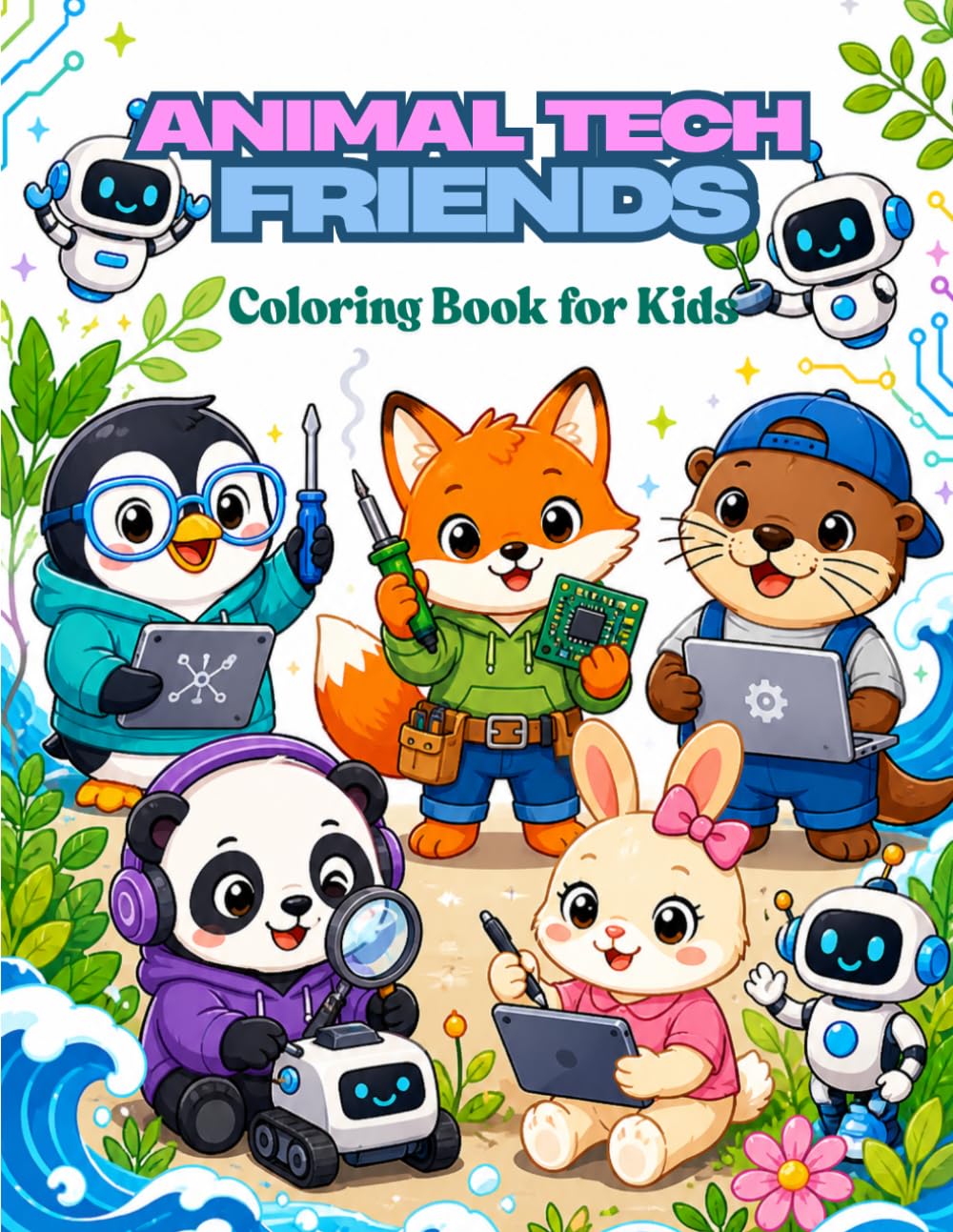 Animal Tech Friends Coloring Book for Kids: 100 Fun STEM Animals, Robots & Tech Coloring Pages for Kids Ages 4-8 | Science, Coding & Adventure