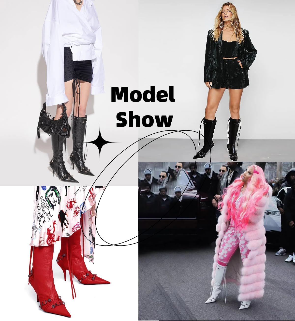 Black Knee High Boots Women's Stiletto Leather Boots Pointed Toe Boot Fashion Trendy High Heel Boots Side Zipper, 9.5, Black - Image 2