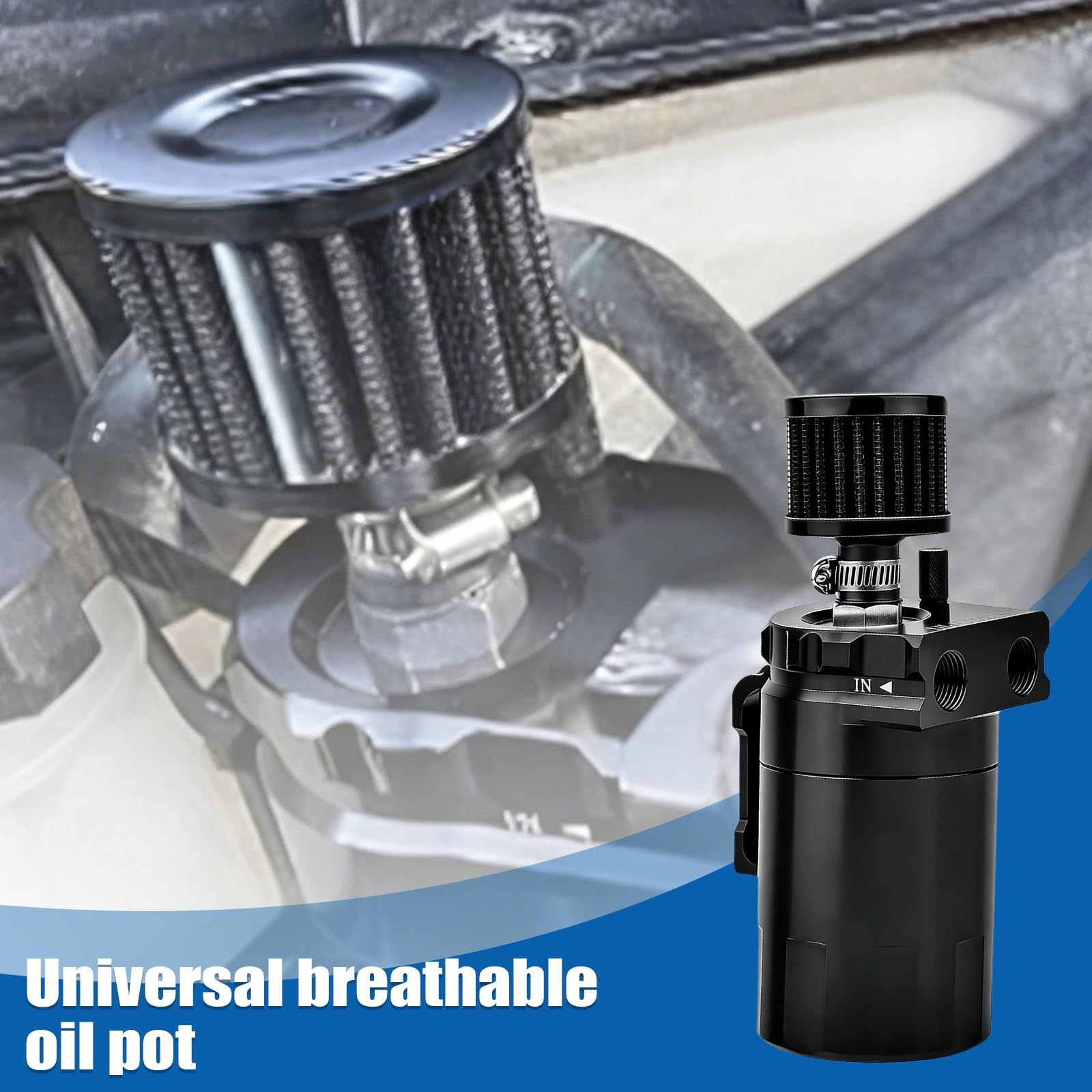 Récupérateur d'huile, 300ml, 21*10,5*10,5cm Réservoir en aluminium universel pour voiture, Kit de réservoir d'huile pour voiture, Réservoir d'huile pour moteurs de voitures, Incl. filtre à air, tuyau