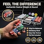 HEITOK 300pc Poker Chip Set 11.5g Iron Core Denominations Texas Holdem | 2-8 players, numbered values $1/$5/$25/$100/$500, aluminum case, cards, dice, dealer/small/big blind buttons, Blackjack