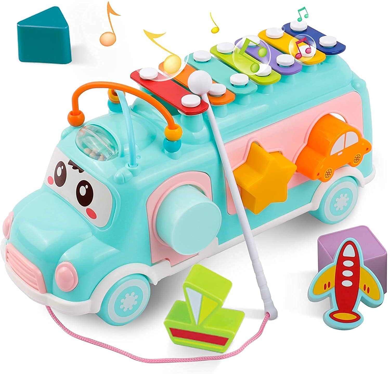 PROBABE Musical Activity Bus Toy for Baby | Educational Pull-Along Bus with Xylophone, Shape Sorter, Matching Blocks & Learning Features for Toddlers and Babies 1 -2 Years-image-14