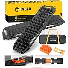 BUNKER INDUST Off-Road Traction Boards with Jack Lift Base,2 Pcs Multifunctional Recovery Track Ramp Traction Mat for 4WD UTV SUV Truck-Mud, Sand, Snow Tire Traction Devices Black with Carry Bag