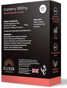 Cranberry 5000mg Tablets | High Strength 36 to 1 Cranberry Extract | Equivalent to 5000mg Whole Cranberries | Concentrated Plant Based Daily Supplement | Vegan Friendly Formula | 30 Tablets | UK Made