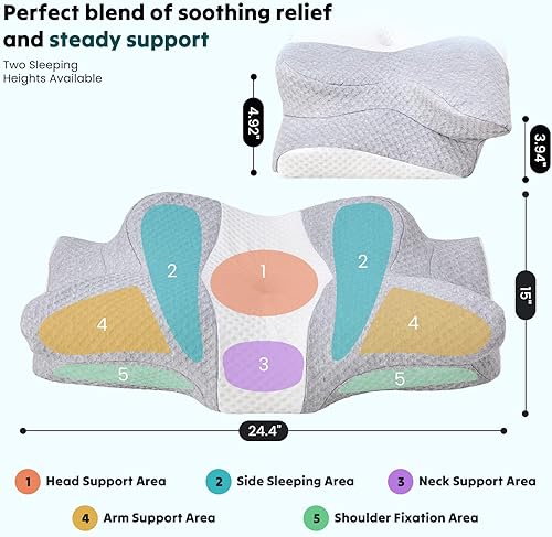 Miniatura 7 de Smug Almohada cervical para el cuello para dormir, almohada ergonómica de espuma viscoelástica con ranura para reposabrazos y funda de almohada de