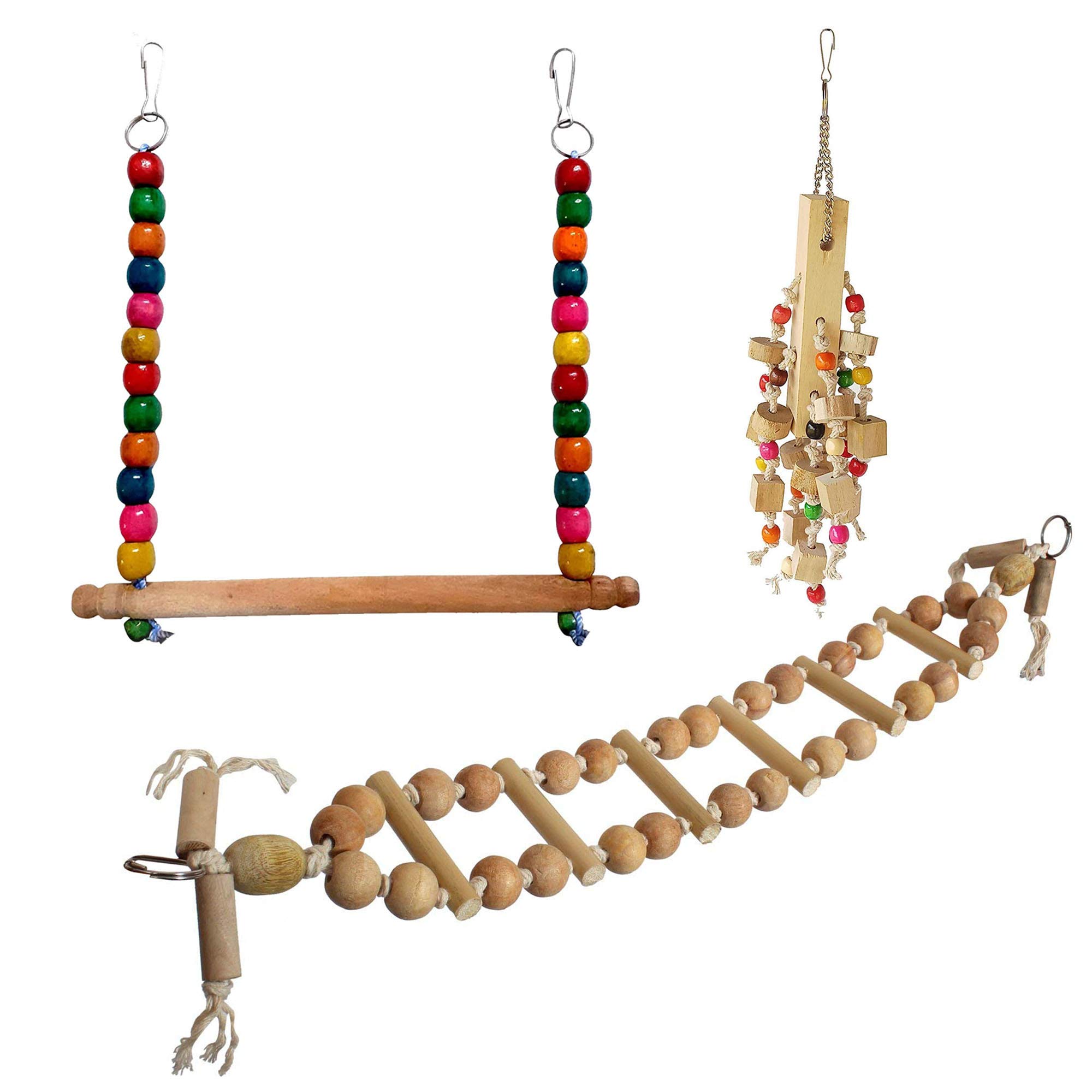 Jainsons Pet Products Bird Swing Toys, Chew Toys with Hanging Cage Toys for Small Parakeets, Cockatiels, Conures, Finches, Budgie, Macaws, Parrots, Love Birds (Bird Swing-4)