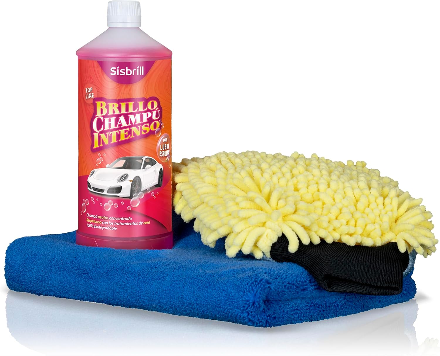 Sisbrill Basic Exterior Car Wash Kit – Intense Shine Shampoo, Ultra-Soft 90x60 cm Drying Towel & Multipurpose Microfiber Glove - Car Cleaning Set