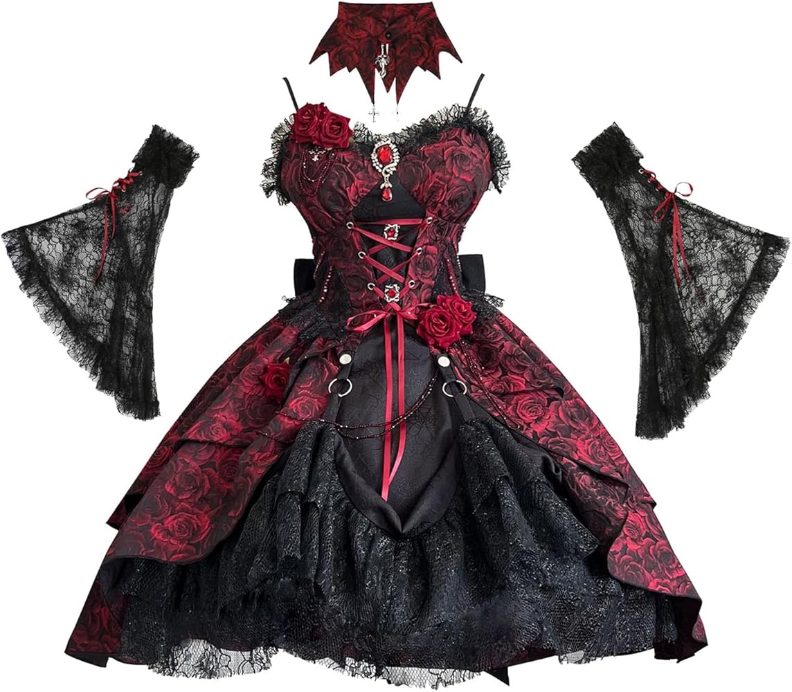 Amazon.co.jp: [ボズとガルヤ] バラワンピース ロリィタ ゴシック風 小