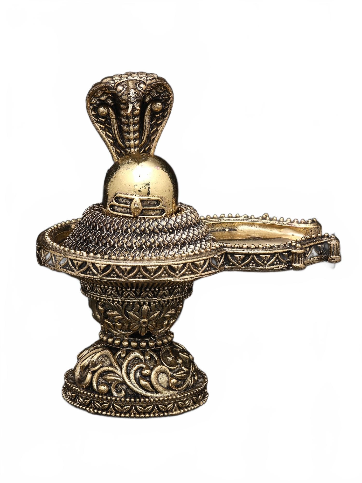 Exotic India Small Superfine Shiva Linga with Protecting Naag Brass Statue Idol Gift for Hindu Festive Pooja Home Decor, Shivling Showpiece