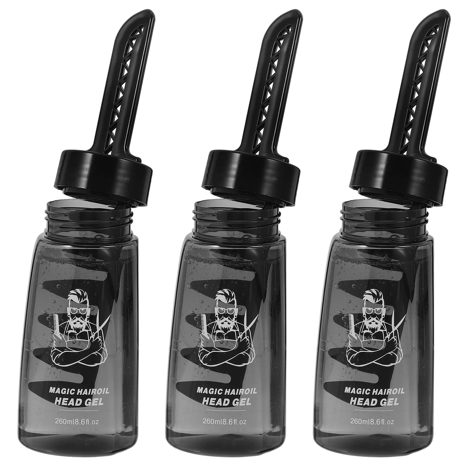 WOONEKY Botella Paquete de 3 Piezas 260ml Aplicadora de Gel Cabello Negra de Plástico Ligera para Peinar con Peine Adecuado para Peluqueros y Hombres