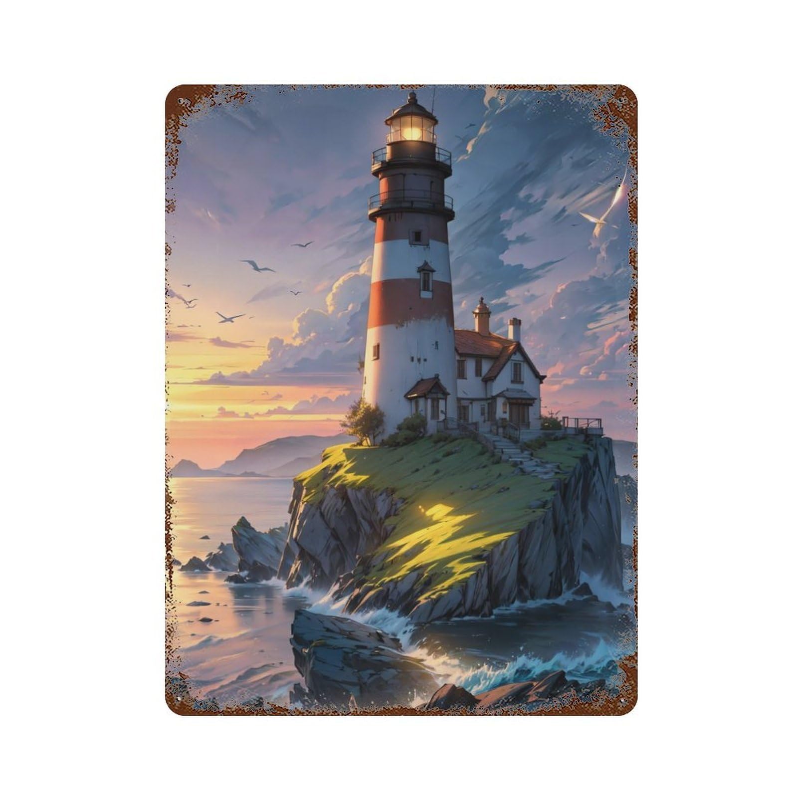 Lighthouse Ocean Fantasy Vintage Rust Metal Sign 15.7"x11.8", Farmhouse Wall Decor for Garage, Pub Or Kitchen