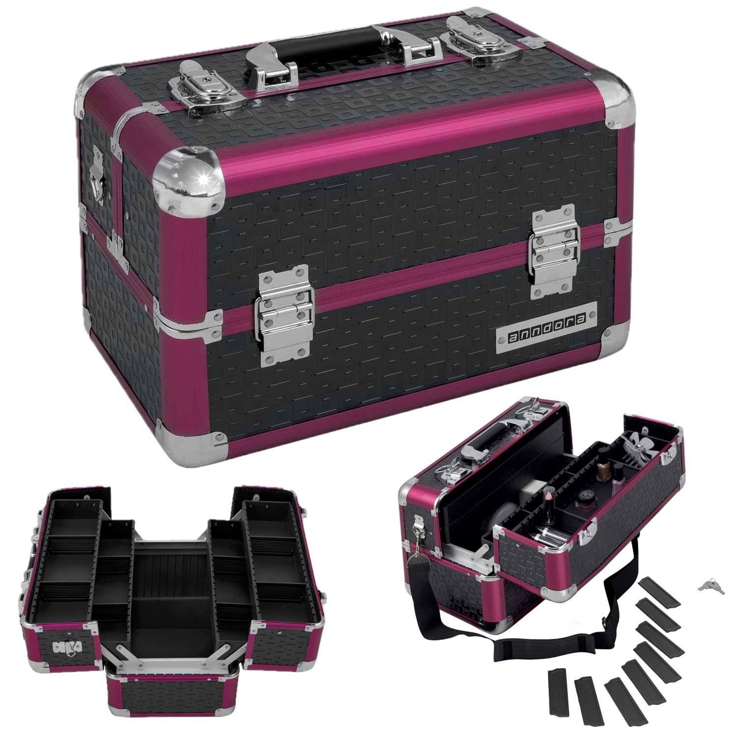 anndora Kosmetikkoffer Robuster Schminkkoffer – Nähkoffer – Aluminium Make-Up Koffer mit Fächern