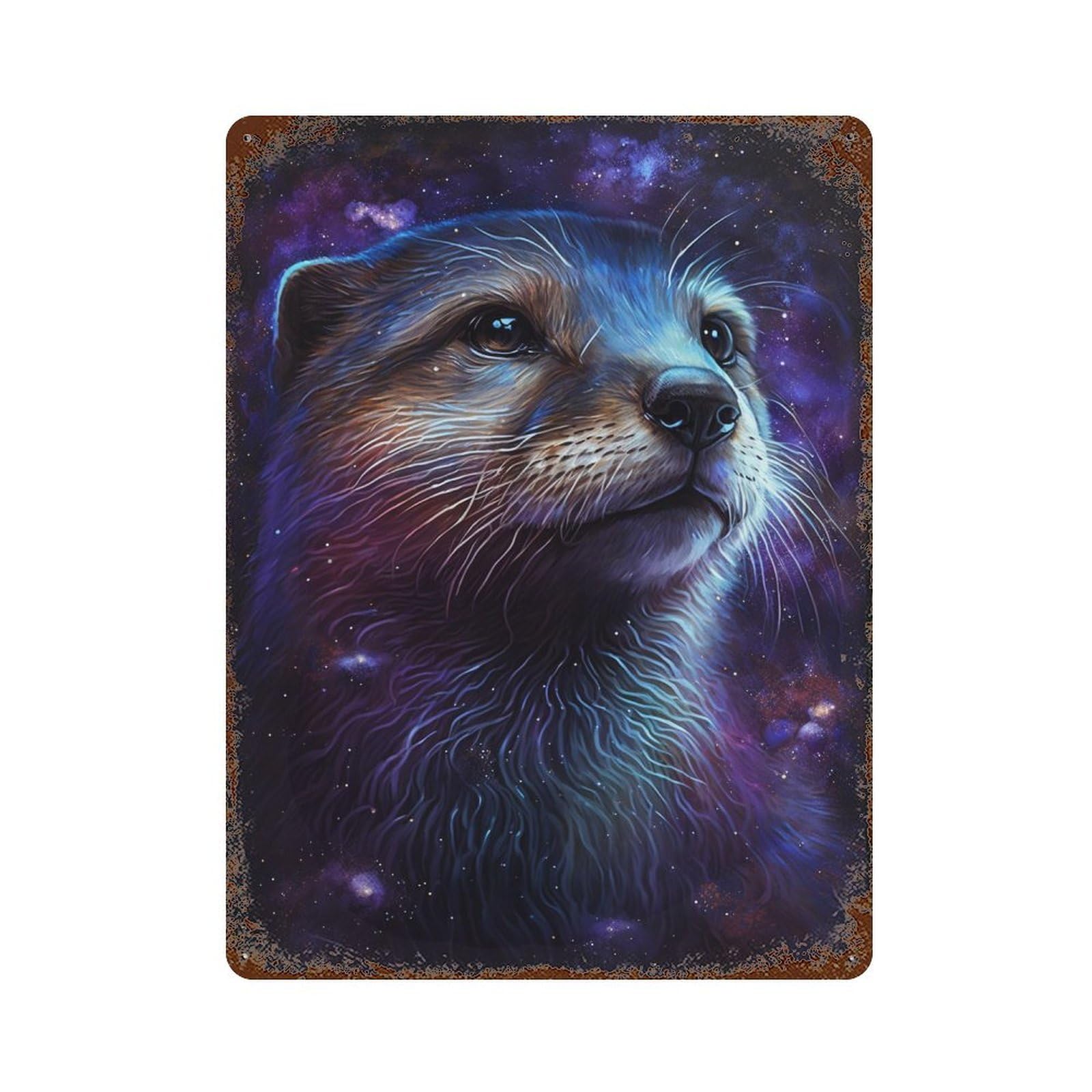 Cosmic Otter Portrait-5 Aged Metal Wall Plaque 15.7"x11.8", for Pub, Kitchen And Man Cave Decor, Decorative Metal Wall Art