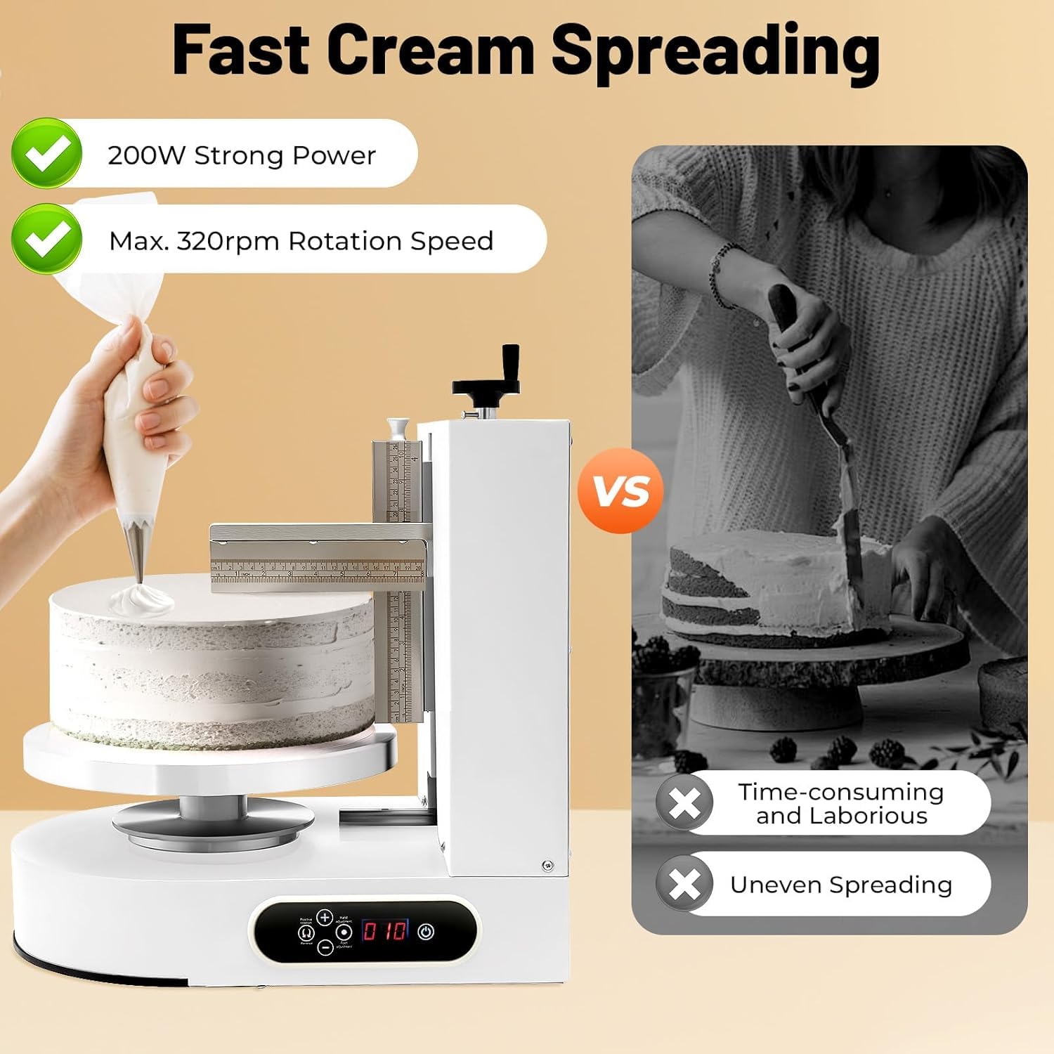 200W Elektrische Torten-Dekorier-Maschine, Automatische Kuchencreme-Glättungs- und Verteiler-Maschine für 4-12 Zoll Kuchen, 35CM Drehteller mit Randschaber, Profi-Kuchenzubehör