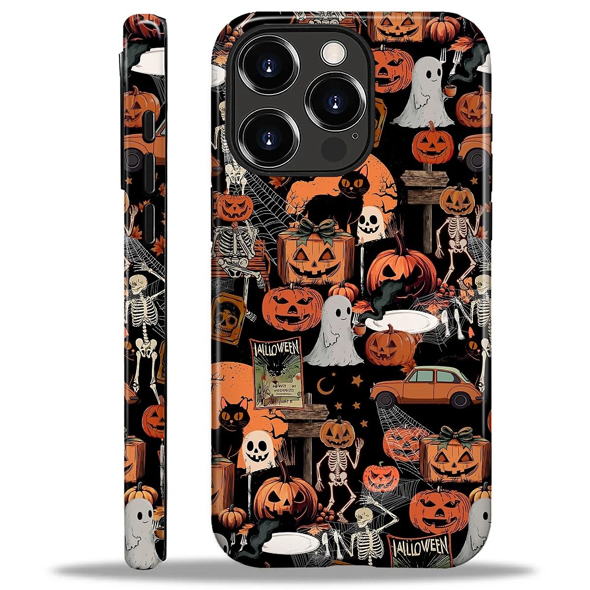 for iPhone 16 Pro Case for Women Girl Men Boy, Compatible with MagSafe, Shockproof Soft Silicone & Hard PC Shell Protective Case for iPhone 16 Pro - Halloween Pumpkin Ghost Collage Halloween Pumpkin Ghost Collage IPhone 16 Pro